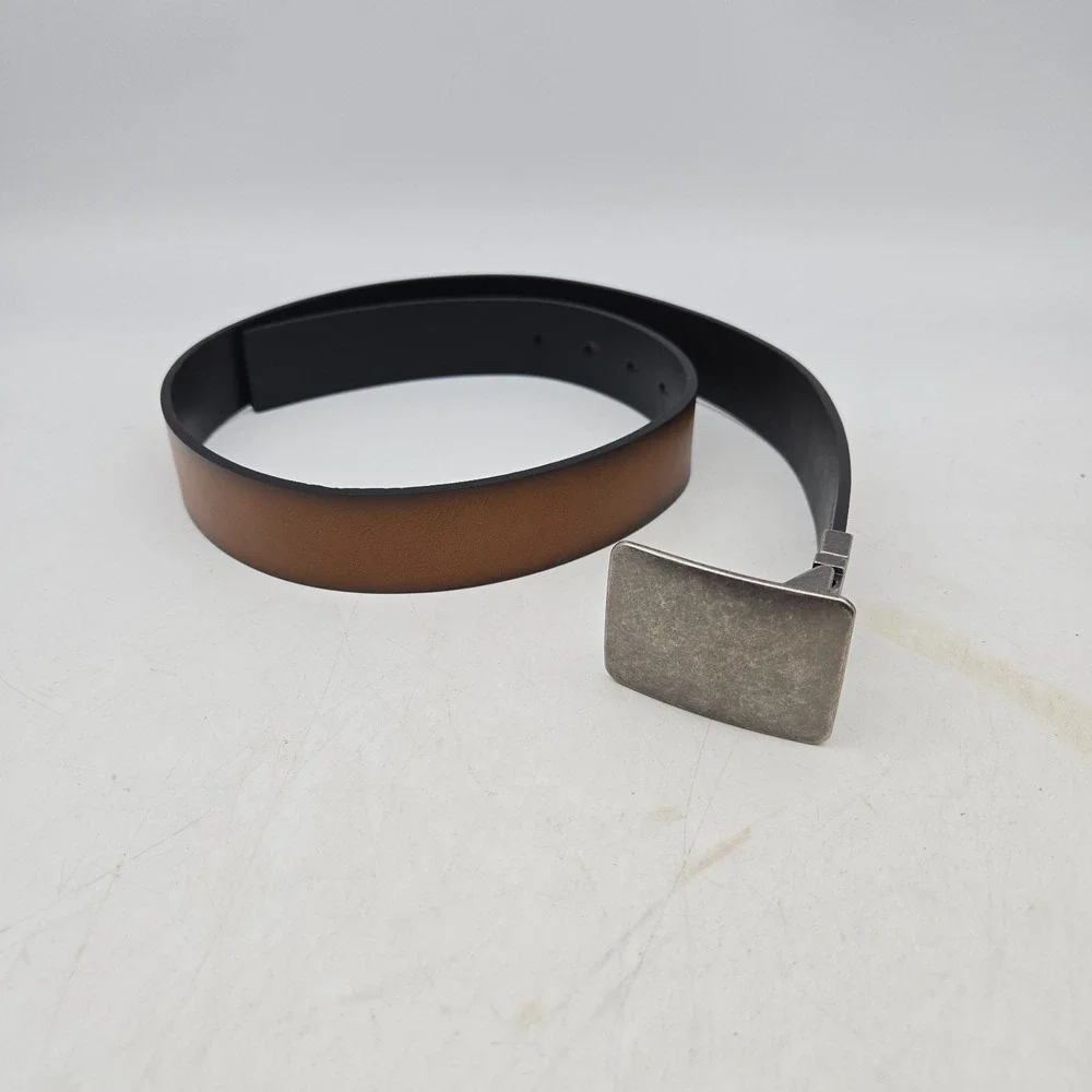 Structure Belt Brown Black Reversible Genuine Leather Mens 32 Gunmetal Buckle